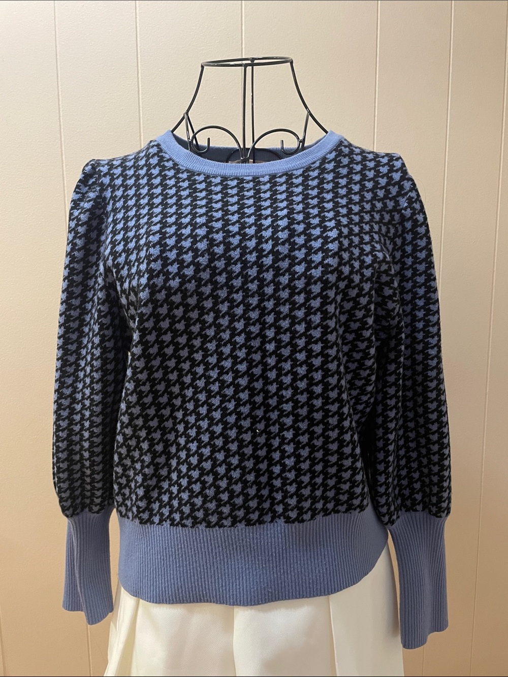 Philosophy Light Blue and Black Houndstooth Crewneck Sweater